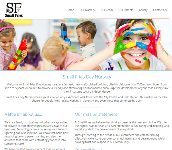 Screen shot of Small Fries Day Nursery wesbite